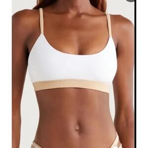 Ramy Brook Scoop Neck Double Strap Gold Shimmery Bikini Swim Top White Medium